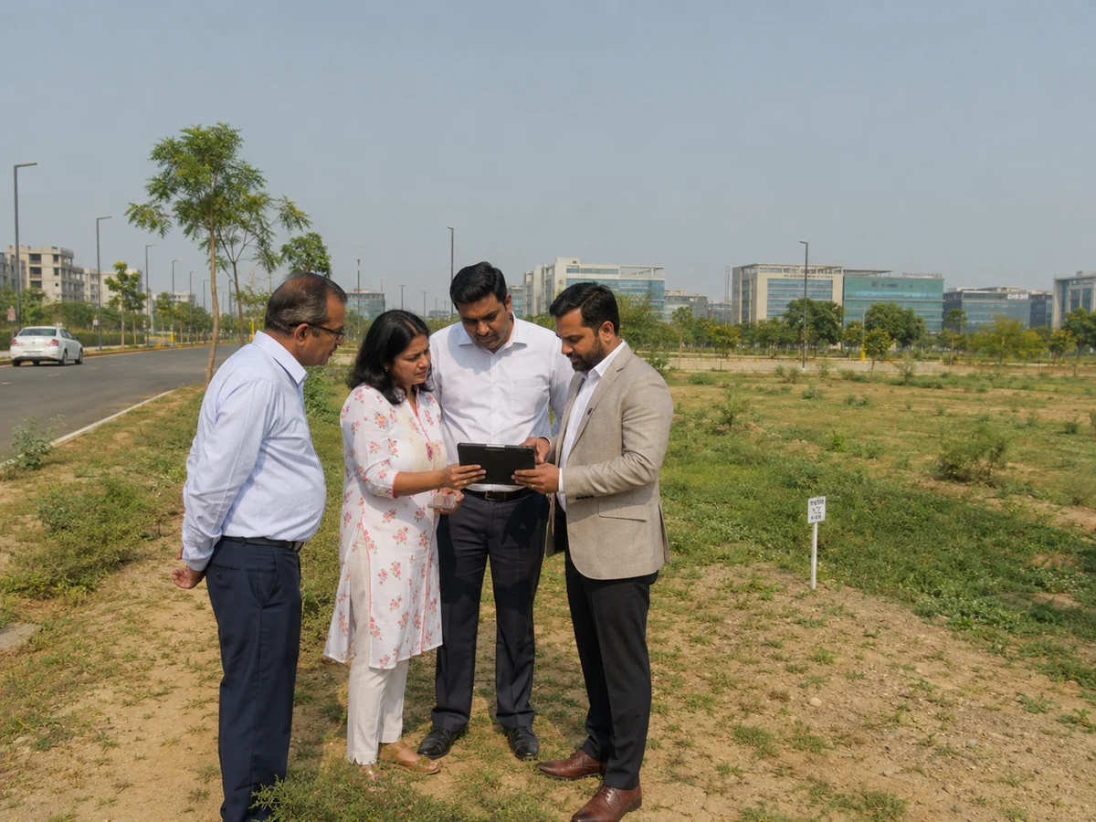 Indian advisors and landowners on a property site visit